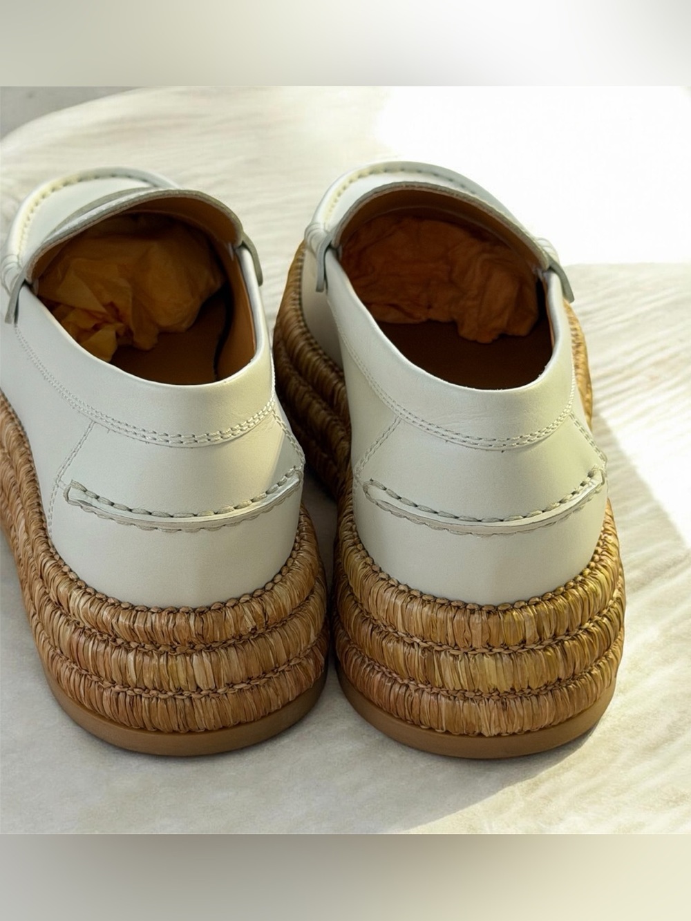🍀🌼🍀 TOD’S Leather and raffia platform loafers size 7 US/ 37 European - Picture 10 of 16